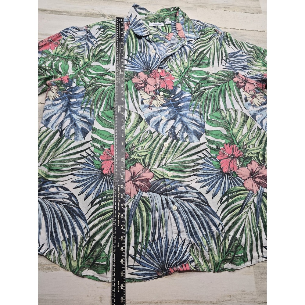 Caribbean Mens 2XB Tropical Floral Palm Print Linen Cotton Button Down Shirt - Picture 3 of 7
